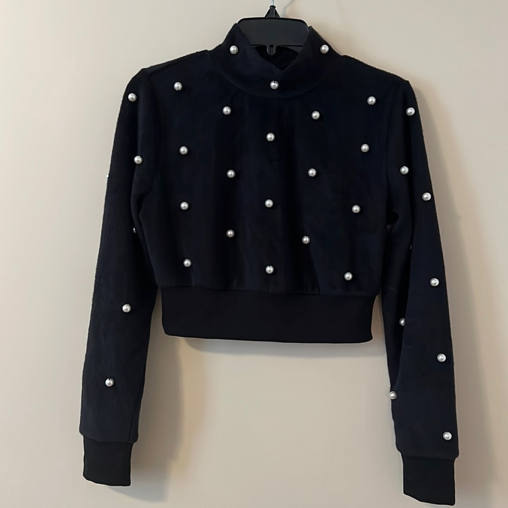 Black Urban Outfitters Velour Crop Top, Size Medium, Very Good Condition